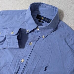 Ralph Lauren Button Down Shirt Mens Sm Blue L/S Classic Fit Lightweight Cotton